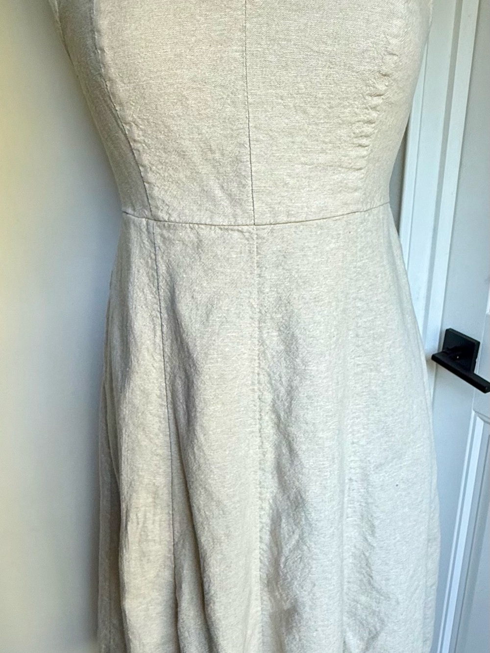 Old Navy Cream Midi A-Line Linen Blend Dress